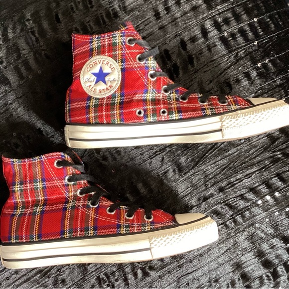 Converse Red and Blue Plaid High-Tops EUC - Picture 1 of 11